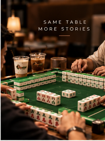 Permainan mahjong fisik di meja café
